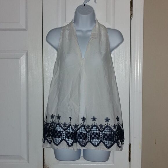 Sophie Max white blue sleeveless top  Sz M - Picture 1 of 5